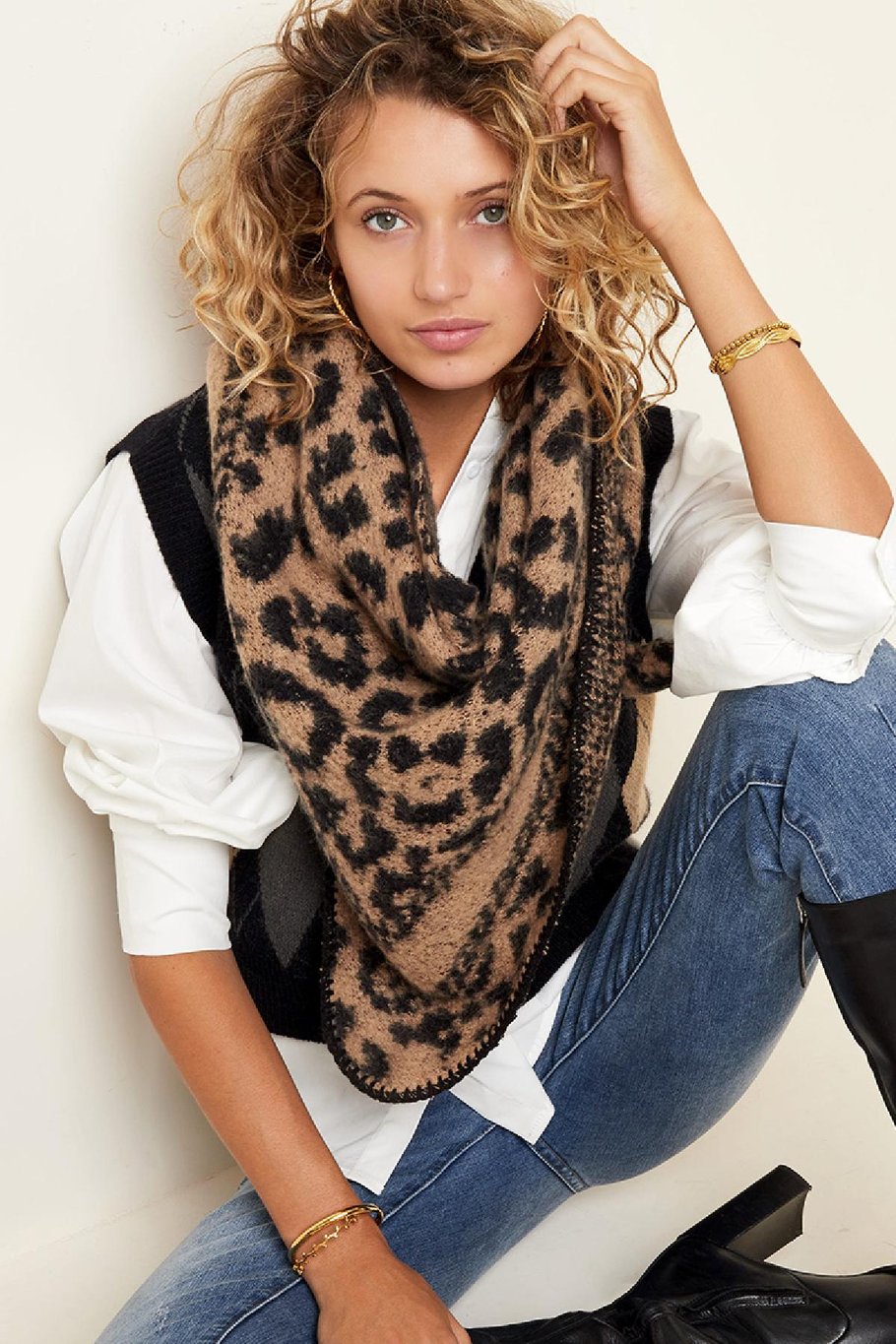 Wintersjaal dierenprint Beige Polyester Afbeelding2